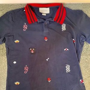 Adult small navy blue embroidered collard tee
